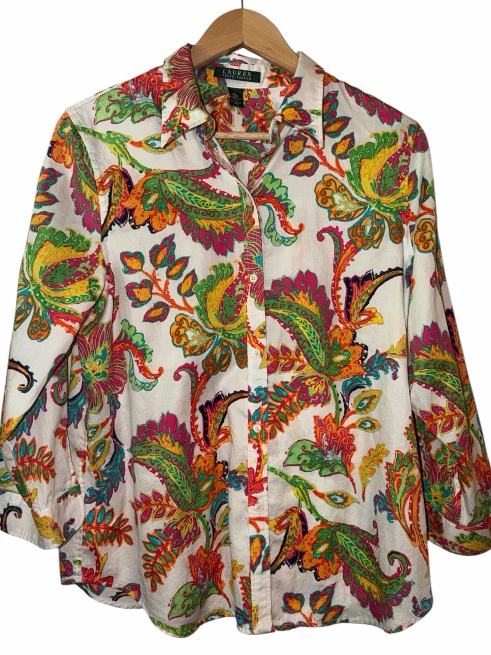 Lauren Ralph Lauren 100% Cotton Women’s XL Button Down Shirt Floral Paisley Art